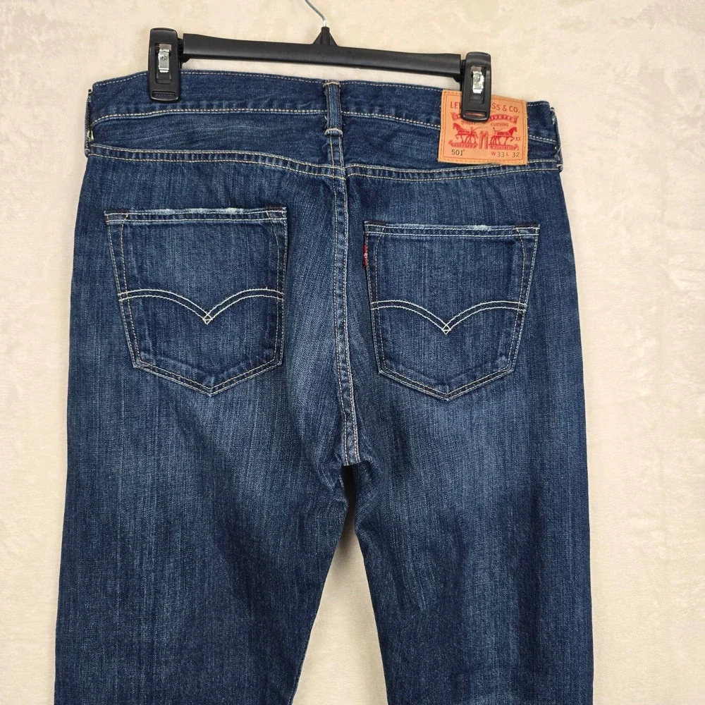 Levis 501 Original Fit Jeans Mens 33x32 Dark Wash Straight Leg Indigo 00501-1629